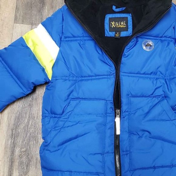 NWT iXtreme Fleece Lined Boys Stripe Sleeve Puffer Blue Jacket Size 5 - Picture 6 of 7